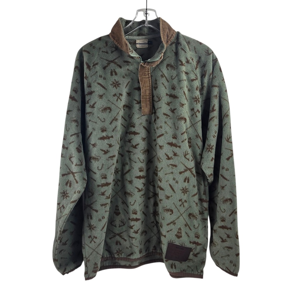 Southern Marsh Fleece Pullover 1/4 Zip Outdoor Hunting Print Green L Corduroy